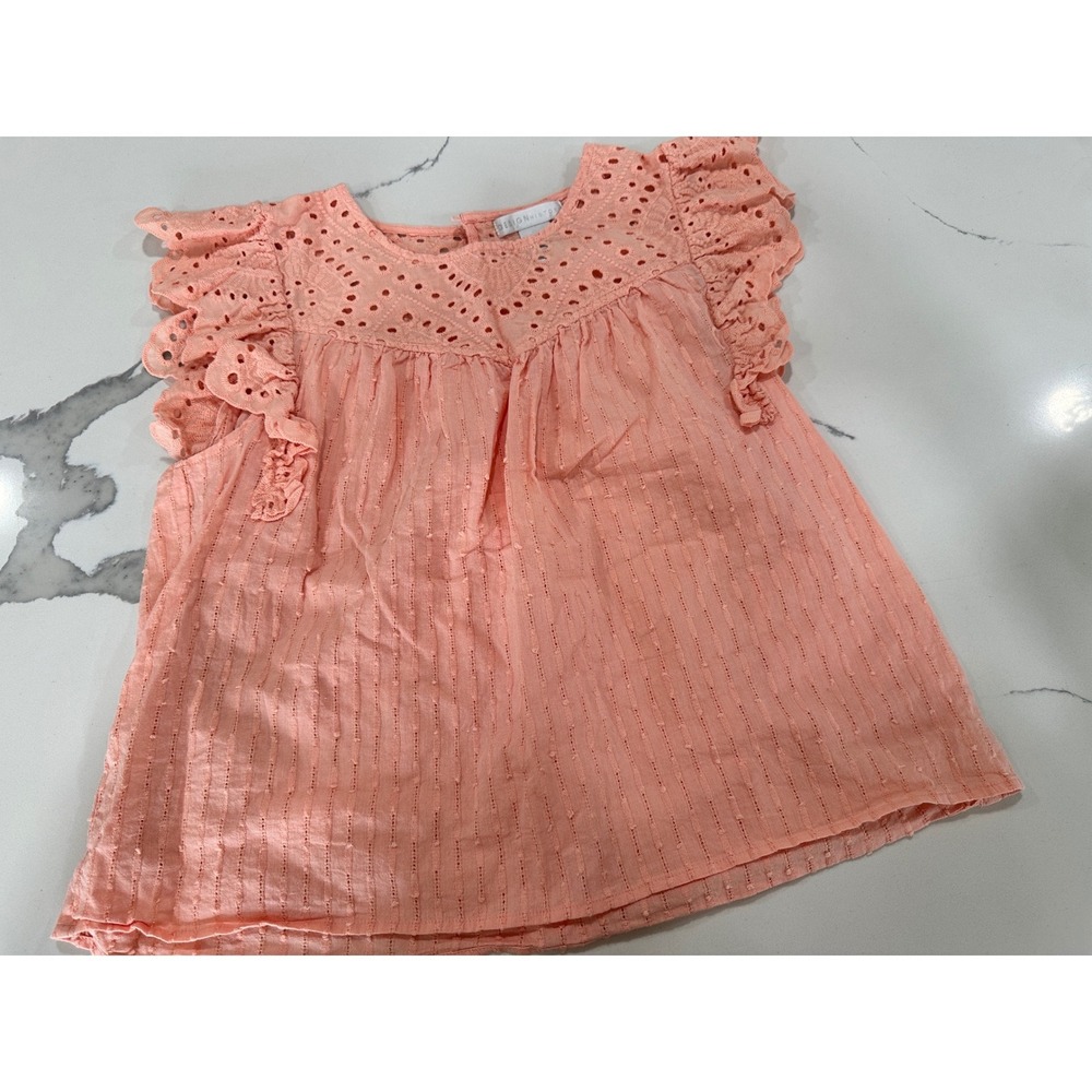 Peach Eyelet Flutter Sleeve Cotton Blouse Top Size M Design‎ History Womens